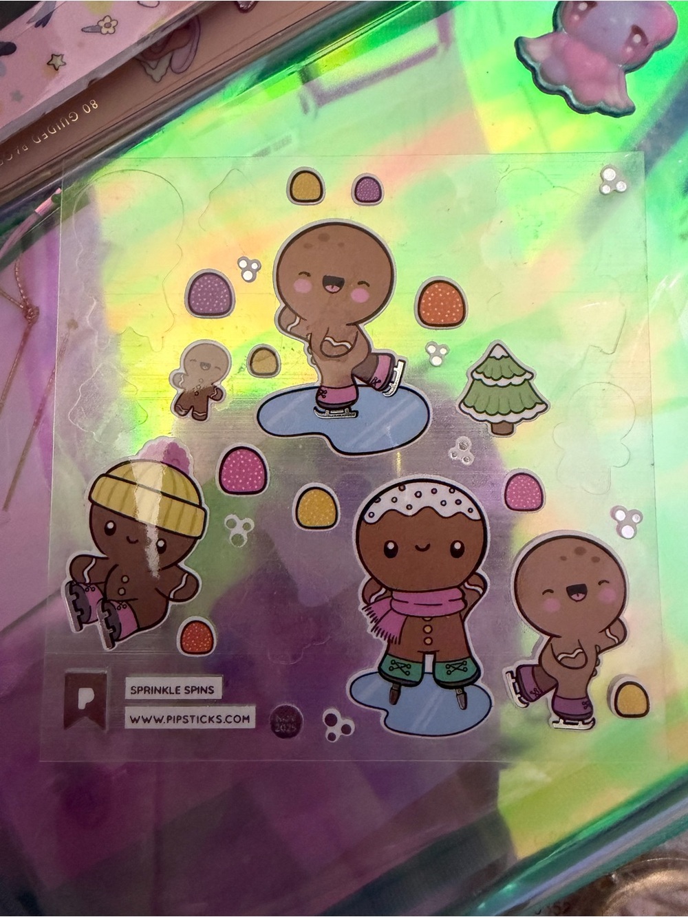 Sprinkle Spins Cute Gingerbread Ice Skating Sticker Sheet USED